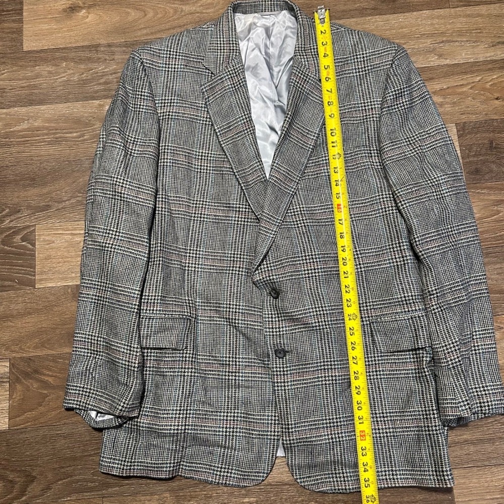 Tom James Blazer Mens 48L Grey Glen Plaid Wool Two Button Custom Sport Coat - Picture 3 of 7